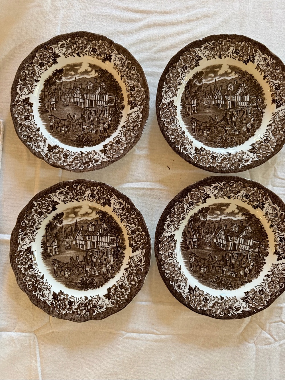 Vintage J&G Meakin Royal Staffordshire Stratford Stage Ironstone Plates Set of 4
